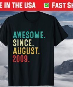 12th Birthday 12 Years Old Vintage Awesome Since August 2009 T-Shirt