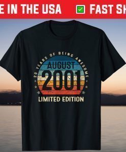 20 Years Old Vintage August 2001 20th Birthday T-Shirt