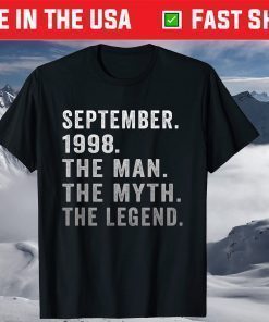 23 Years Old Birthday The Man Myth Legend September 1998 T-Shirt