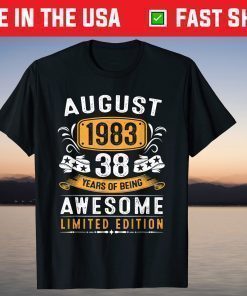 38th Birthday Vintage August 1983 38 Years Old T-Shirt