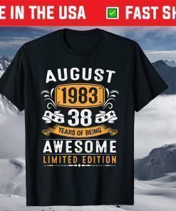 38th Birthday Vintage August 1983 38 Years Old T-Shirt