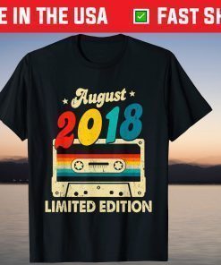 August 2018 3rd Birthday Cassette Tape 3 Years Old T-Shirt