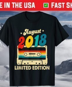 August 2018 3rd Birthday Cassette Tape 3 Years Old T-Shirt