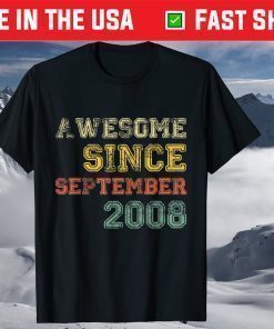 Awesome Since September 2008 13th Years Old Birthday Tee Shirt