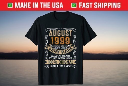 Born In August 1999 Vintage 22Th Birthday 22 Years Old T-Shirt