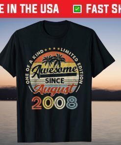 Happy 13th Birthday Vintage August 2008 13 Years Old Gift T-Shirt