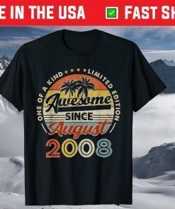 Happy 13th Birthday Vintage August 2008 13 Years Old Gift T-Shirt