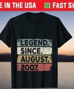 Legend Since August 2007 14th Birthday 14 Years Old T-Shirt