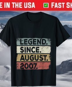 Legend Since August 2007 14th Birthday 14 Years Old T-Shirt