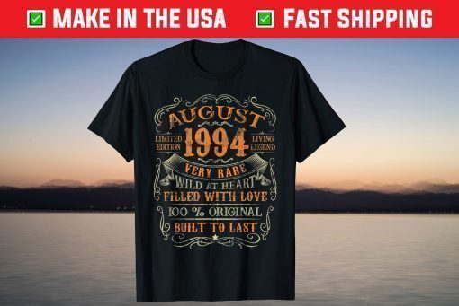 Vintage 1994 August 26 Years Old 26th Birthday T-Shirt