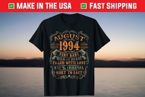 Vintage 1994 August Shirt 27 Years Old 27th Birthday T-Shirt