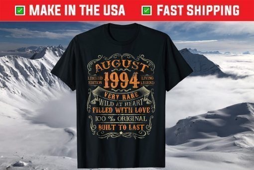 Vintage 1994 August Shirt 27 Years Old 27th Birthday T-Shirt