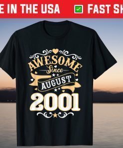 Vintage 20th Birthday Awesome Since August 2001 T-Shirt