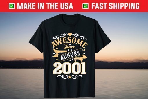 Vintage 20th Birthday Awesome Since August 2001 T-Shirt