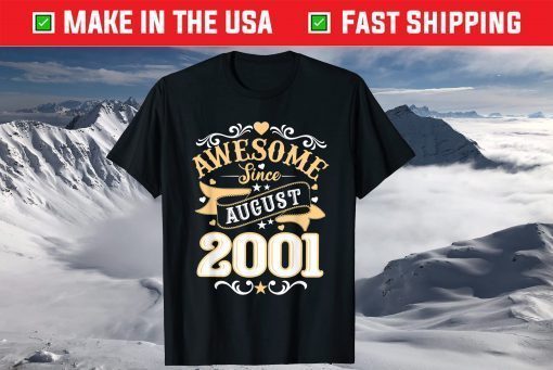 Vintage 20th Birthday Awesome Since August 2001 T-Shirt