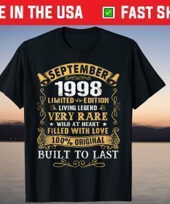 Vintage 23rd Birthday September 1998 23 Years Old T-Shirt