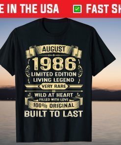 Vintage 33 Years Old August 1986 33rd Birthday Classic T-Shirts