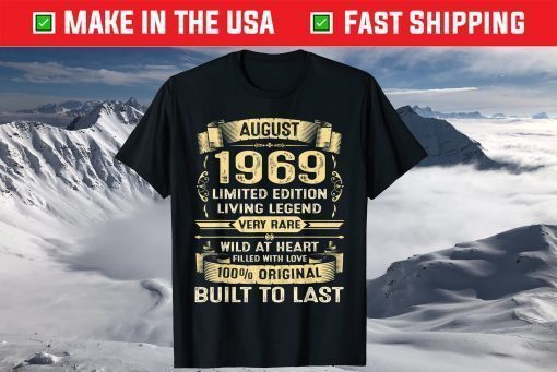 Vintage 50 Years Old August 1969 50th Birthday Classic T-Shirt