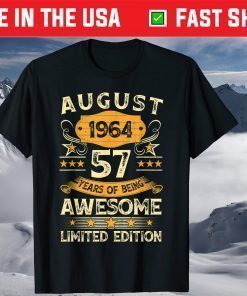 Vintage August 1964 57th Birthday 57 Years Old T-Shirt