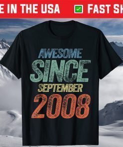 Vintage Awesome Since September 2008 13th Birthday T-Shirt