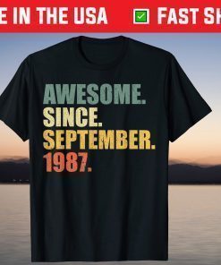 Vintage Awesome since September 1987 34th Birthday 34 Years Old T-Shirt