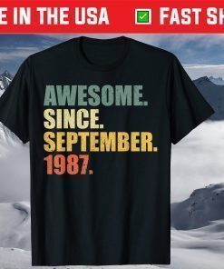 Vintage Awesome since September 1987 34th Birthday 34 Years Old T-Shirt