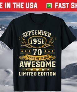 Vintage Born In September 1951 70th Birthday 70 Years Old T-Shirt