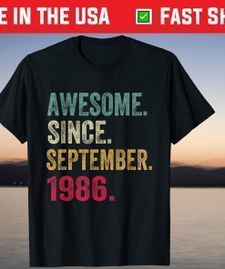 Vintage Born in September 1986 35th Birthday 35 Years Old T-Shirt