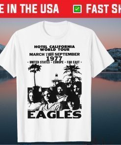 Vintage EAGLES Hotels Art Californias Band Music Legend Tee Shirt