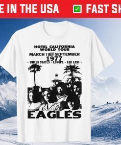 Vintage EAGLES Hotels Art Californias Band Music Legend Tee Shirt