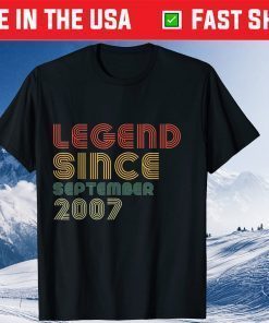 Vintage Legend Since September 2007 14th Birthday 14 Years Old Shirt