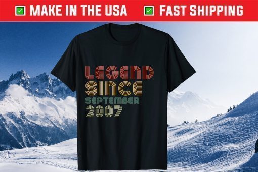 Vintage Legend Since September 2007 14th Birthday 14 Years Old Shirt