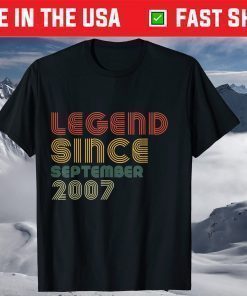 Vintage Legend Since September 2007 14th Birthday 14 Years Old T-Shirt