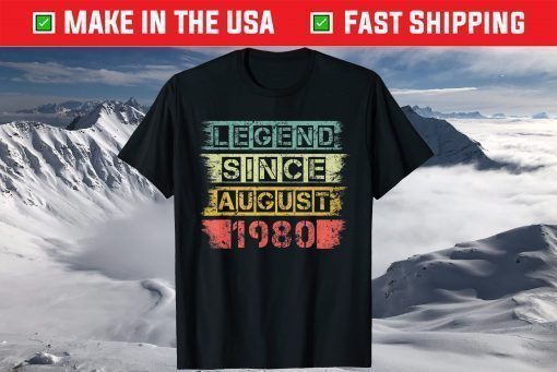 Vintage Retro Legend Since August 1980 40th Birthday Us 2021 T-Shirt