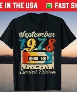 Vintage September 1978 43rd Birthday Cassette Tape T-Shirt