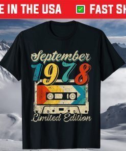 Vintage September 1978 43rd Birthday Cassette Tape T-Shirt