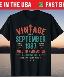 Vintage September 1987 34rd Birthday 34 Years Old T-Shirt