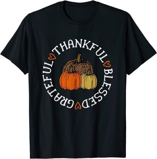 Thankful Grateful Blessed - Pumpkin Leopard T-Shirt