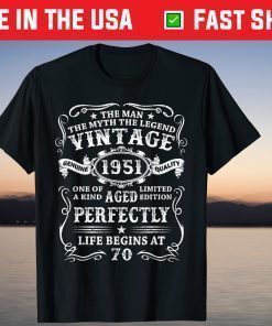 Vintage October 1951 Man Myth Legend 70th Birthday 70 Years Old T-Shirt