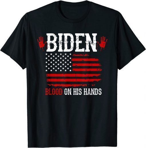 Biden Blood On His Hands USA Flag - Vintage Biden Handprint T-Shirt