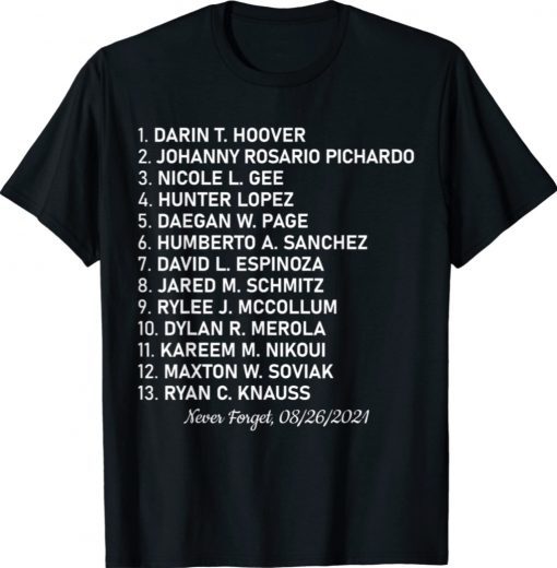 Never Forget Of Fallen Soldiers 13 Heroes Name Shirt