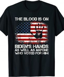 Vintage American Flag Handprint Biden Blood On His Hands T-Shirt