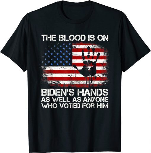 Vintage American Flag Handprint Biden Blood On His Hands T-Shirt
