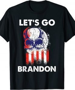 Anti Biden Let's Go Brandon , Skull American Flag T-Shirt