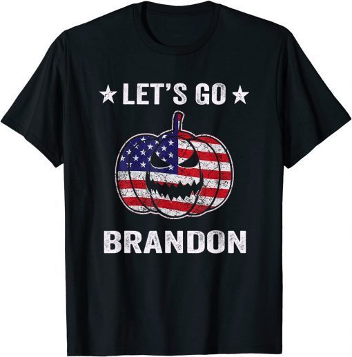 Let's Go Brandon, Impeach Biden, Halloween Pumpkin USA Flag T-Shirt