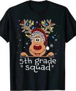 5th Grade Squad Plaid Reindeer Santa Hat Teacher Christmas T-Shirt