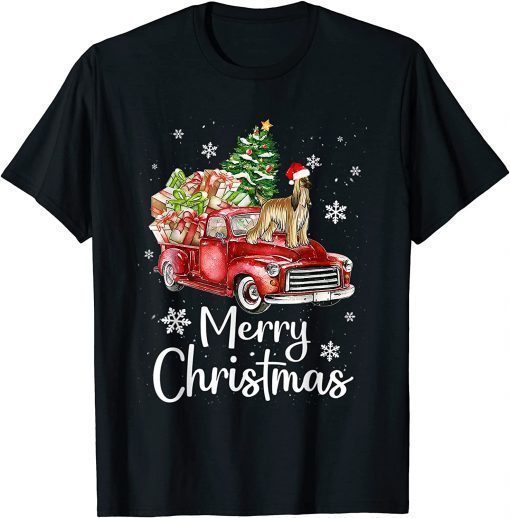 Afghan Hound Riding Red Truck Xmas Merry Christmas Gift Shirt