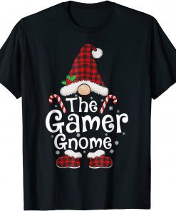 Gamer Gnome Buffalo Plaid Matching Family Christmas T-Shirt