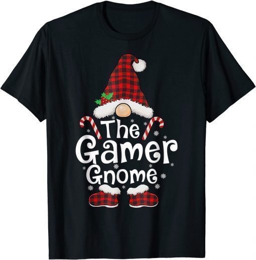 Gamer Gnome Buffalo Plaid Matching Family Christmas T-Shirt