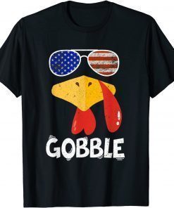 Gobble Turkey Thanksgiving Biden flag USA T-Shirt